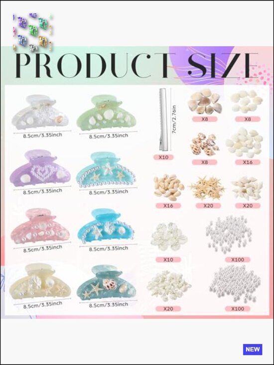 DIY Hair Claw Clips Kit Shell Starfish Pearl Beads Acrylic Hair Accessories Set main image 5